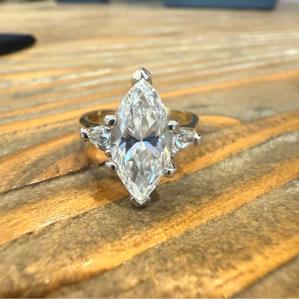 Simulated Diamond Cubic Zirconia Marquise Cut Ring Mixed Metals Size 6 - Picture 4 of 9